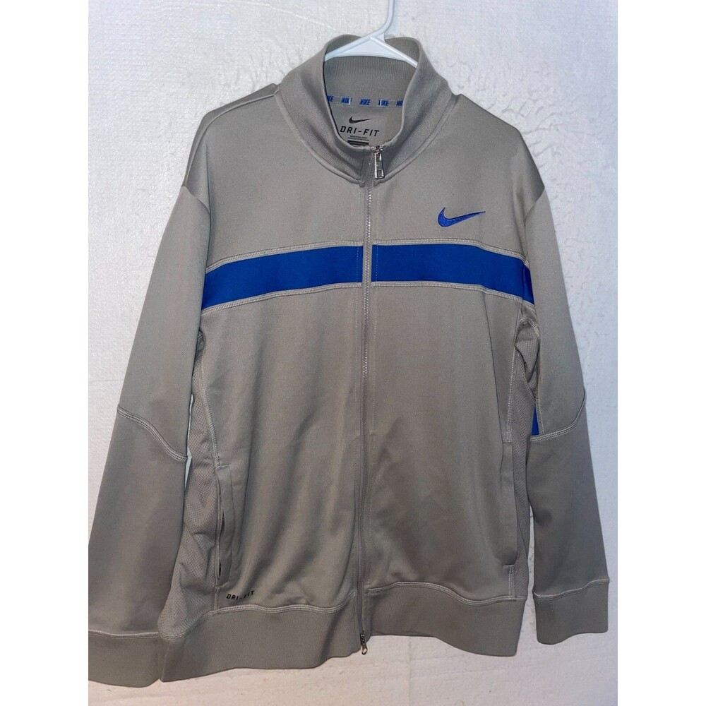 Nike Mens L Gray Blue Full Zip Jacket Striped Swoosh Long Sleeve UK Wildcats NEW